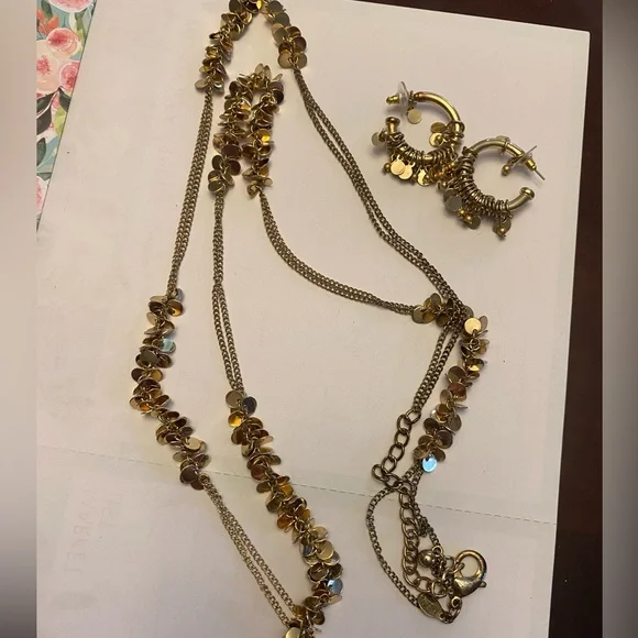 Chicos Gold Fringe Necklace with Matching Hoop Earrings - Picture 6 of 7